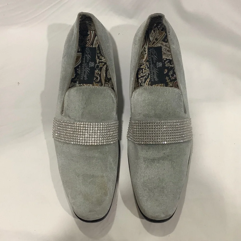 AFTER MIDNIGHT Velvet Silver Crystal Loafers